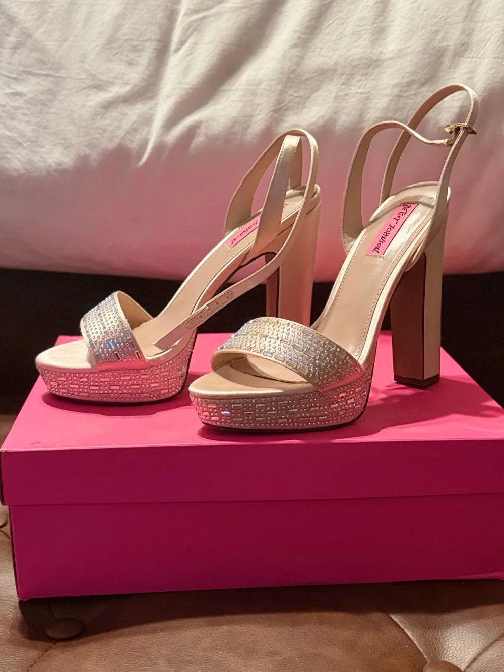 Betsey Johnson Allie Champagne Crystal-Embellished Platform